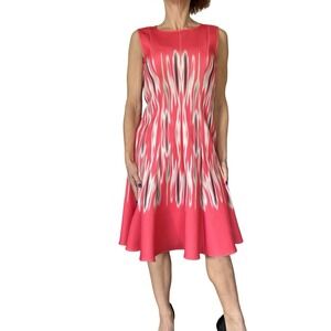 Rickie Freeman Teri Jon Dress Pink/Red Tie Dye Sleeveless Scuba Fit & Flare 4
